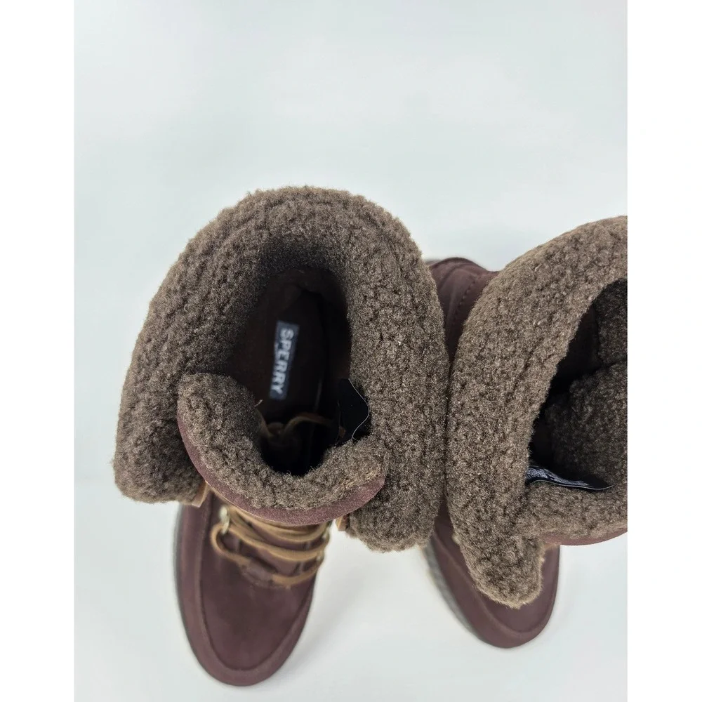 Sperry Torrent Winter Brown Waterproof Boots Faux Fur Memory Foam STS87756 W9
